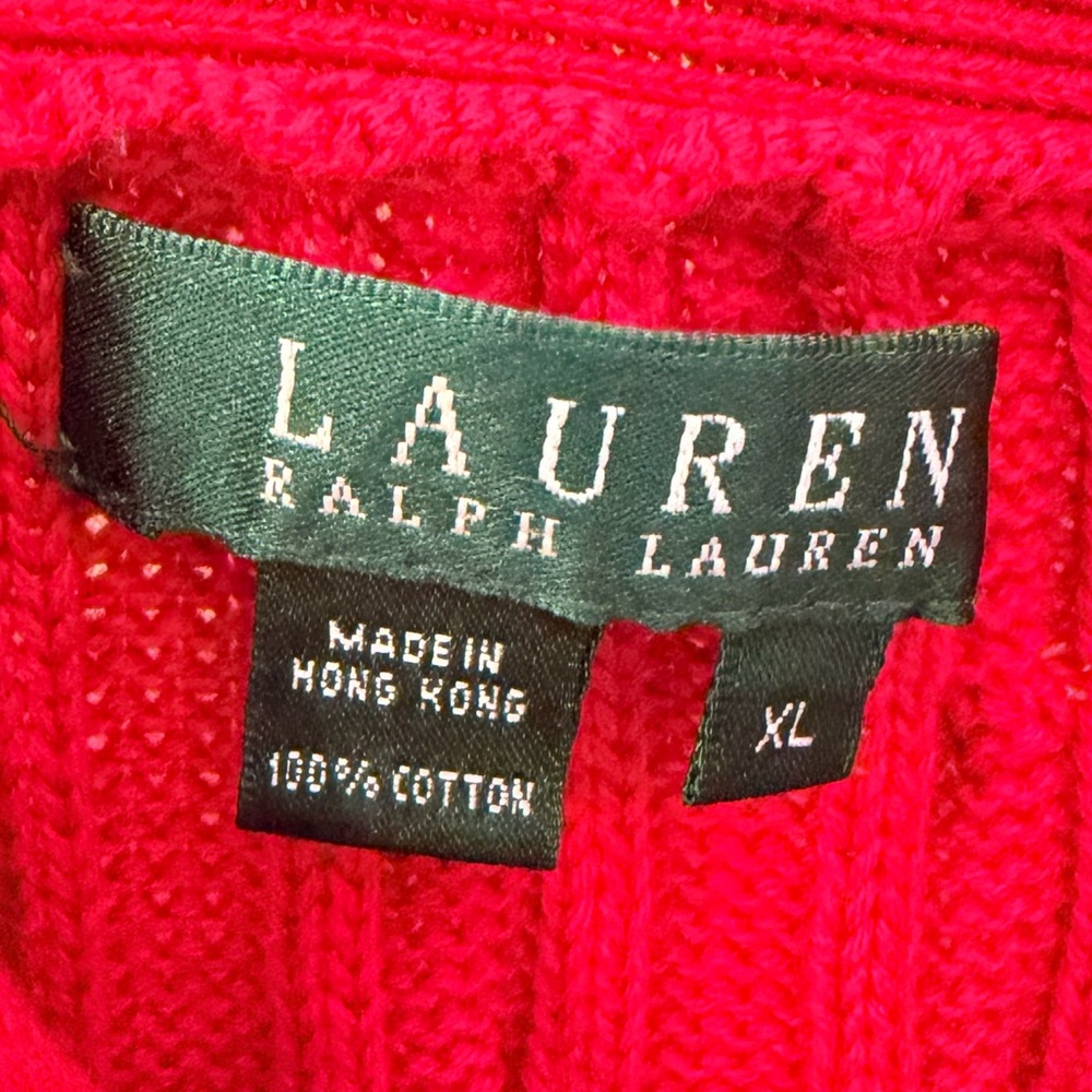 Ralph Lauren Cowl Neck Cotton Red Cable Knit Sweater. Long Sleeve.‎ XL. Vintage. - Picture 3 of 8